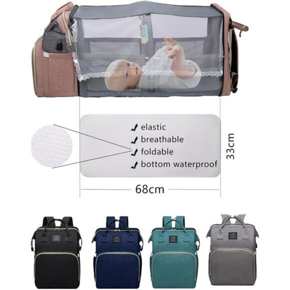 Large Diaper Bag Backpack with Changing Station Travel Baby Bag Pink for Girls - Picture 6 of 7